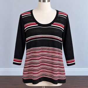 Vintage Y2K i.e. Striped Knit Sweater Womens L Black Red 3/4 Sleeve 2000s